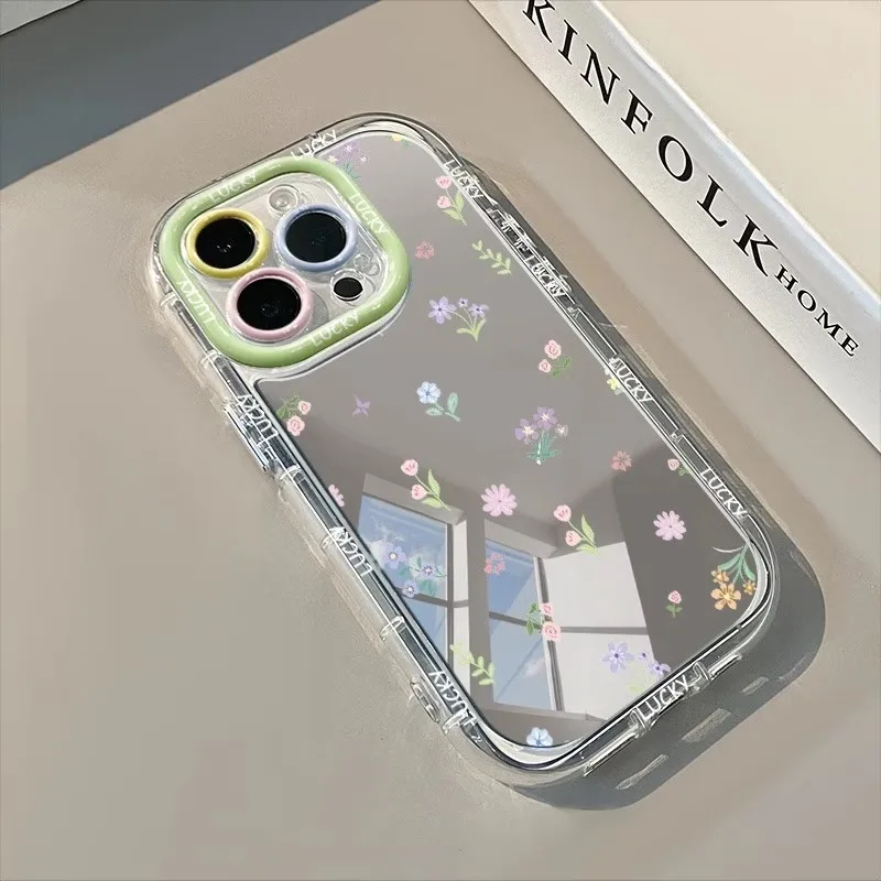 Bunte Blumen-Graffiti Air Cushion Spiegel-Handyhülle für iPhone 17 15 14 16 Pro Max 13 12 11 Pro XR XS 8 Plus 17Air Girl Cover – Detail 5