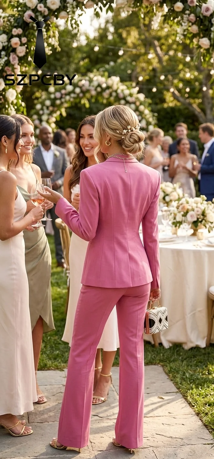 2 Piece Suits for Women V Neck 1 Button Peak Lapel Dressy Business Casual Womens Suit for Wedding Guest Evening Party