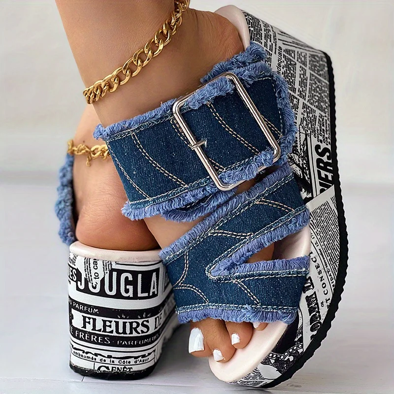 2026 Women's Denim Platform Sandals Summer Fashion Slide Outdoor Wedges Heeled Sandals Canvas Shoes Big Size 42 For Dropship_voghion.com