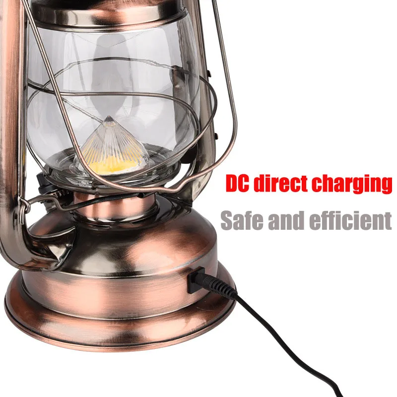 Vintage Camping Lantern Light Battery Rechargeable USB LED Outdoor Portable Lantern Stepless Dimming Tent Fishing Kerosene Lamp