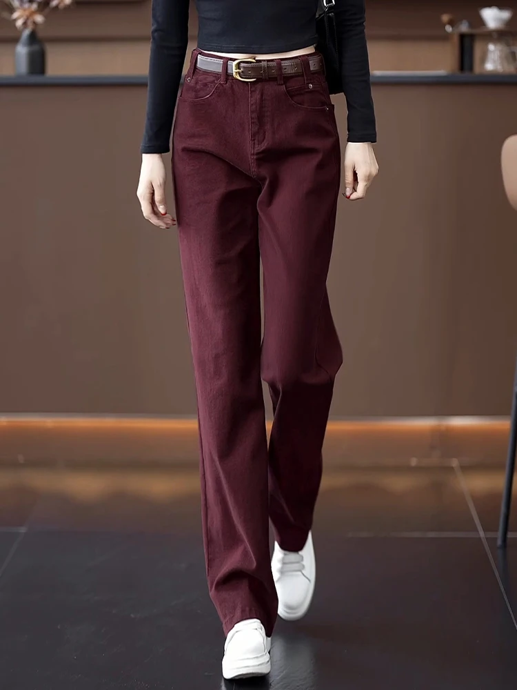 

High Waist Wide Leg Jeans Women's Spring Autumn 2026 New Style Anchala Red Slim Fit Casual Pants Straight Cut Loose Fit