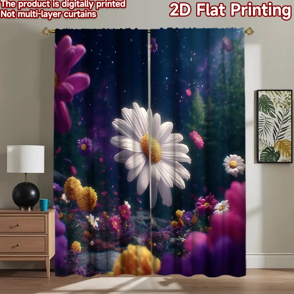 2D flat printing 2pcs Window Treatment Curtains Cosmic Floral Galaxy Dreamscape Digital Printed Polyester Drapes Birthday Party