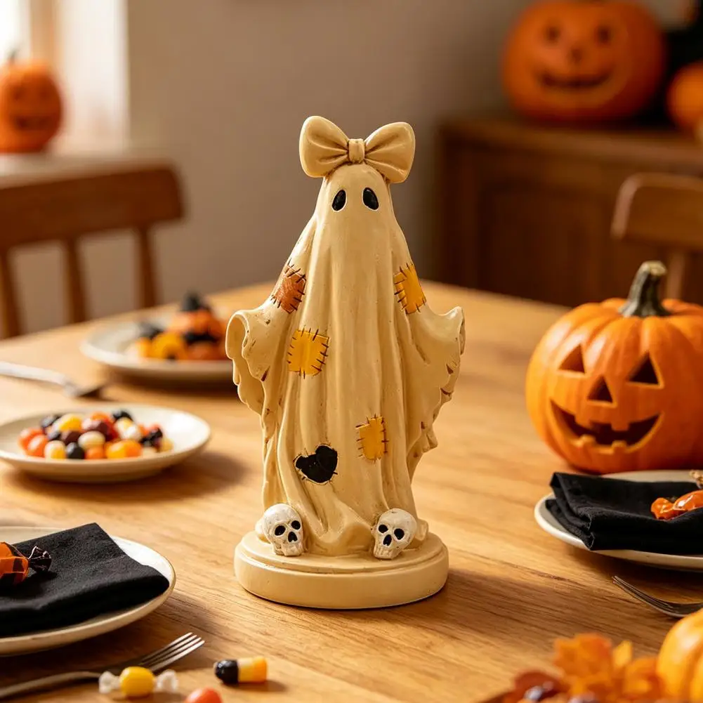 Halloween Table Decor Resin Home Ornaments Halloween Patchwork Ghost Figurine Pumpkin Man Resin Statue Ornament Desktop for Home