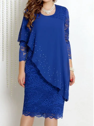 Imagen 2 del producto Vestidos de punto Vintage para mujer, novedad de 2025, vestido informal de gasa de dos piezas con encaje de malla y manga larga con costuras de los años 90, vestido de noche de lujo falso