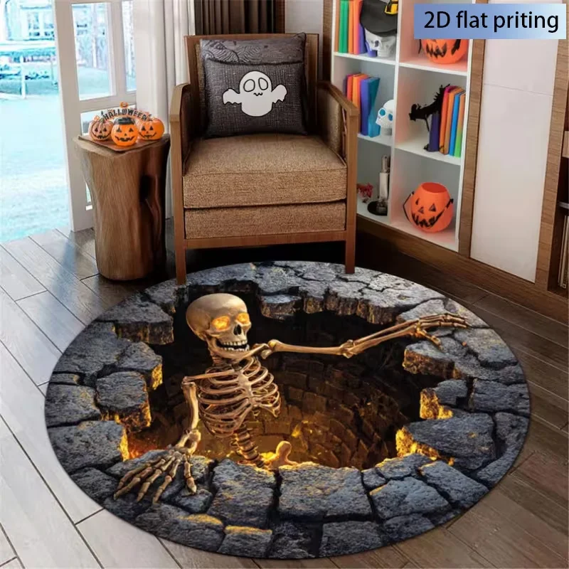 Skeleton Brick Well Round Rug Home Decor Entrance Front Door Way Corridor Entry Mudroom Threshold Porch 2D Print floor doormat