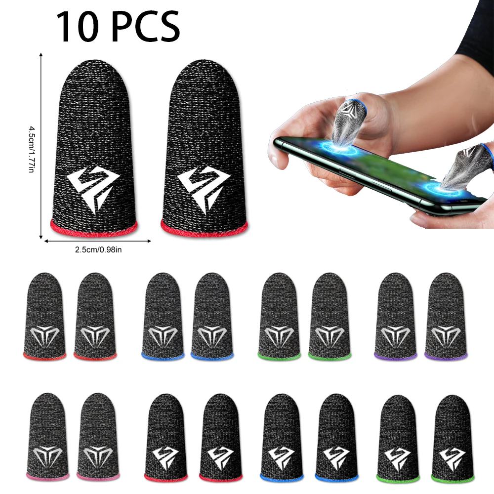 5 pares de berços de dedo para jogos luva respirável ultrafina à prova de suor tela sensível ao toque mangas de dedo para jogos para pubg móvel