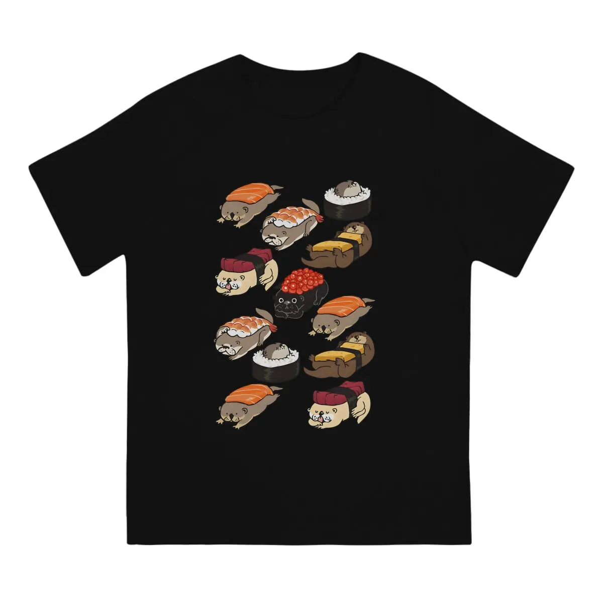 Men's T-Shirts Sushi Funny 100% Cotton Tees Short Sleeve Otter T Shirt Crew Neck Tops Adult