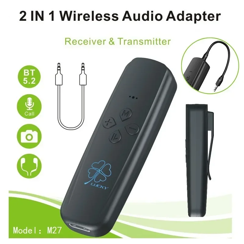 

2 in 1 Wireless Bluetooth 5.2 Receiver Transmitter Adapter 3.5mm Jack Handsfree Wireless Hifi Stereo Headphones Adapter With Mic