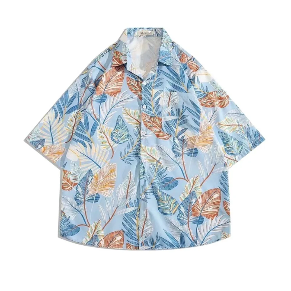 

Retro Hawaiian Style T-Shirt Floral Print V-neck Unisex Floral Blouse Breathable Colorful Couple Clothing T-Shirt Outdoor Party