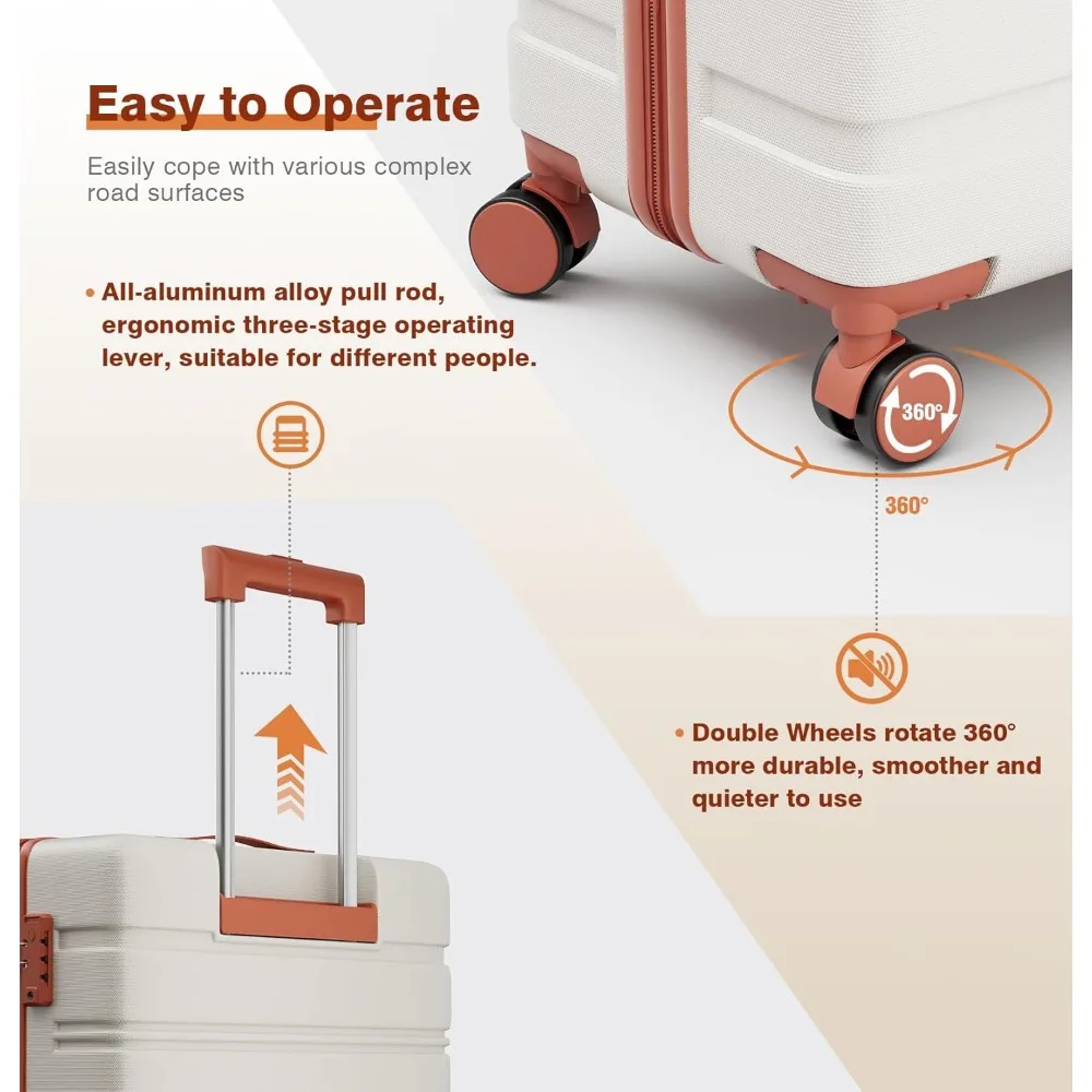 Lightweight 20 Inch Hardshell Carry-On Luggage Set with TSA Locks, Quiet Spinner Wheels, Durable Zipper for Travel