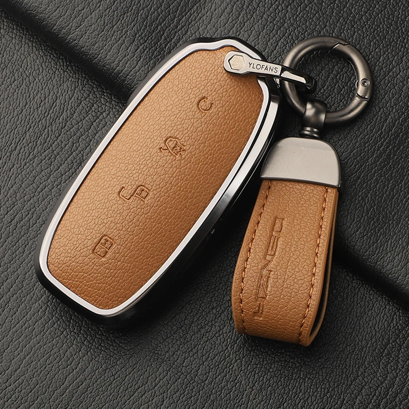 

Leather Alloy Car Smart Remote Key Case Cover Holder Shell Bag for BYD DENZA D9 N7 N8 Suede Car Styling Keychain Accessories