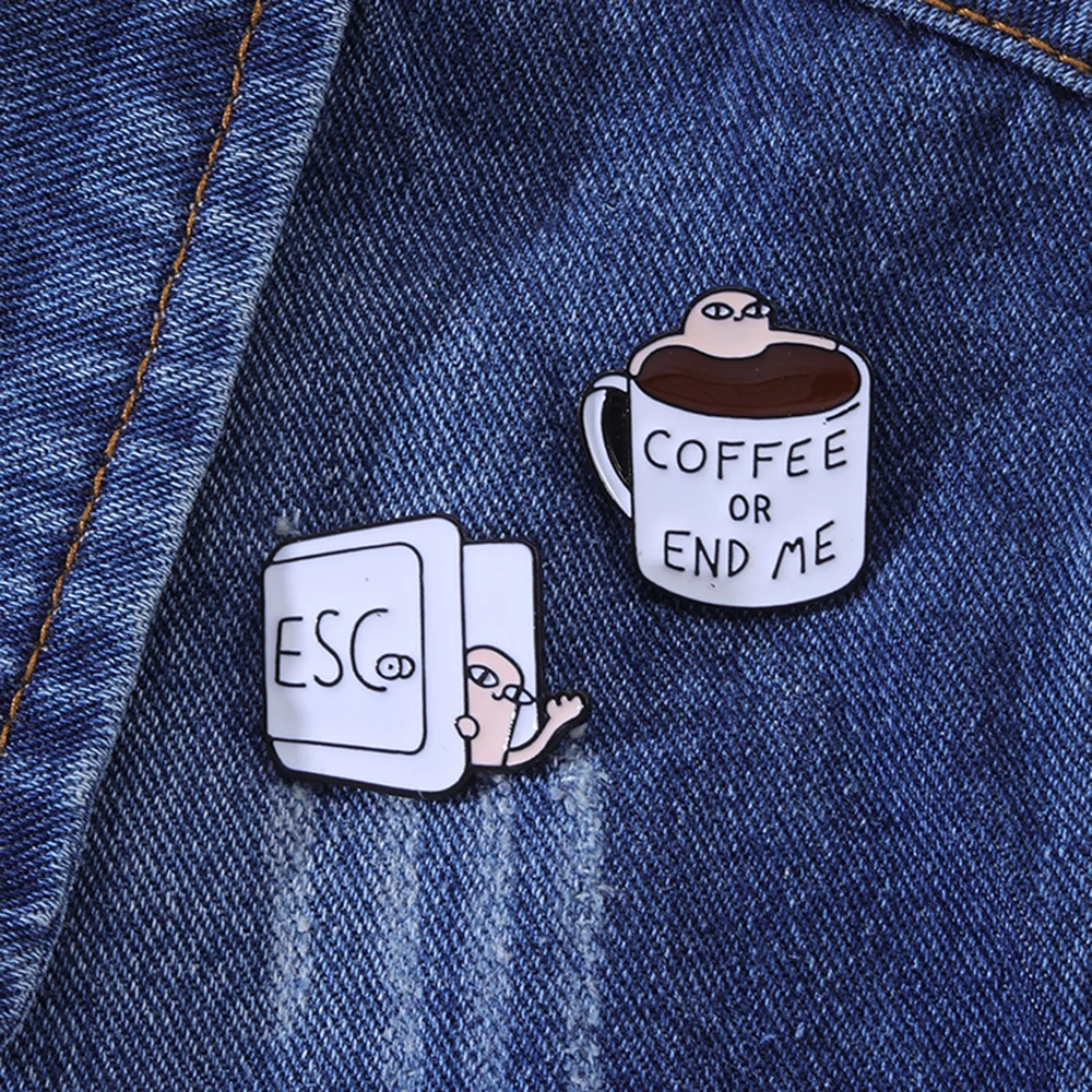 Wholesale Ketnipz Meme Enamel Pins Fantasy Life Coffee Or End Me ESC Brooches For Fans OL Jacket Shirt Suit Backpack Badge Gift