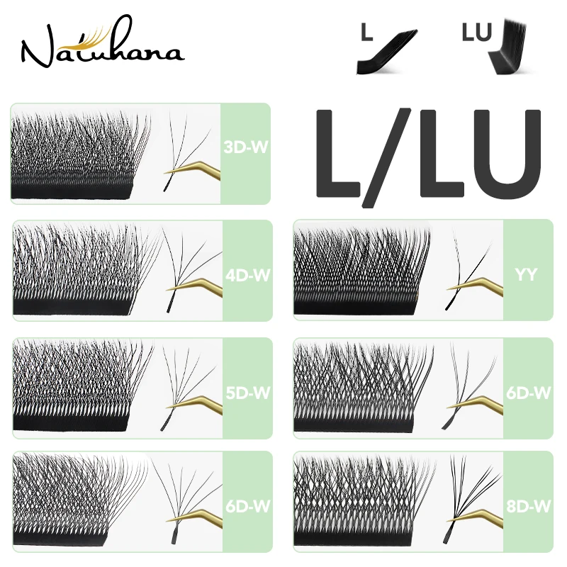 NATUHANA W Przedłużanie rzęs L LU(M) Curl Individual Mink YY Lashes 3D W kształcie litery W Volume Fan Przedłużanie rzęs