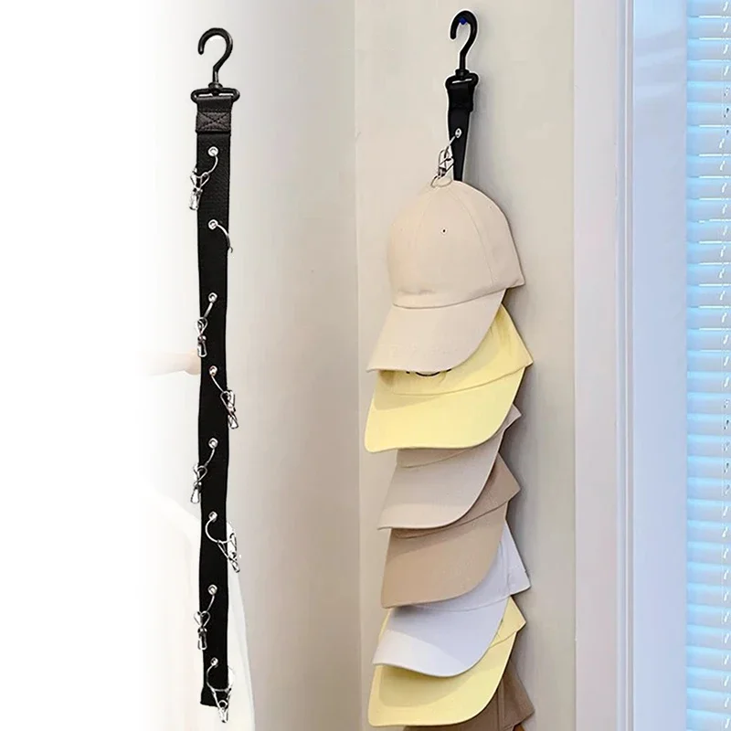 

Wardrobe Storage Diy Hanger 8 Clips Hanging Closet Organizer Caps Vertical Shelf Rack Free Punch Hats Holder Multi-purpose Hooks