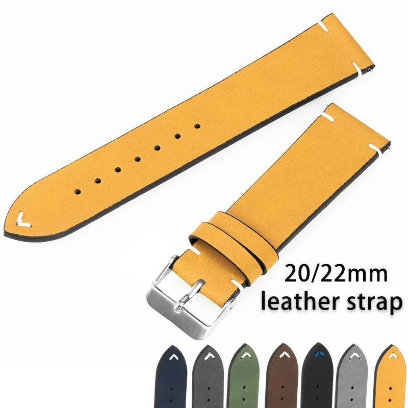 for Sumsung Galaxy Watch Leather Strap for Seiko Vintage Watch Band Handmade Stitching Wristband 20mm22mm Quick Release Bracelet