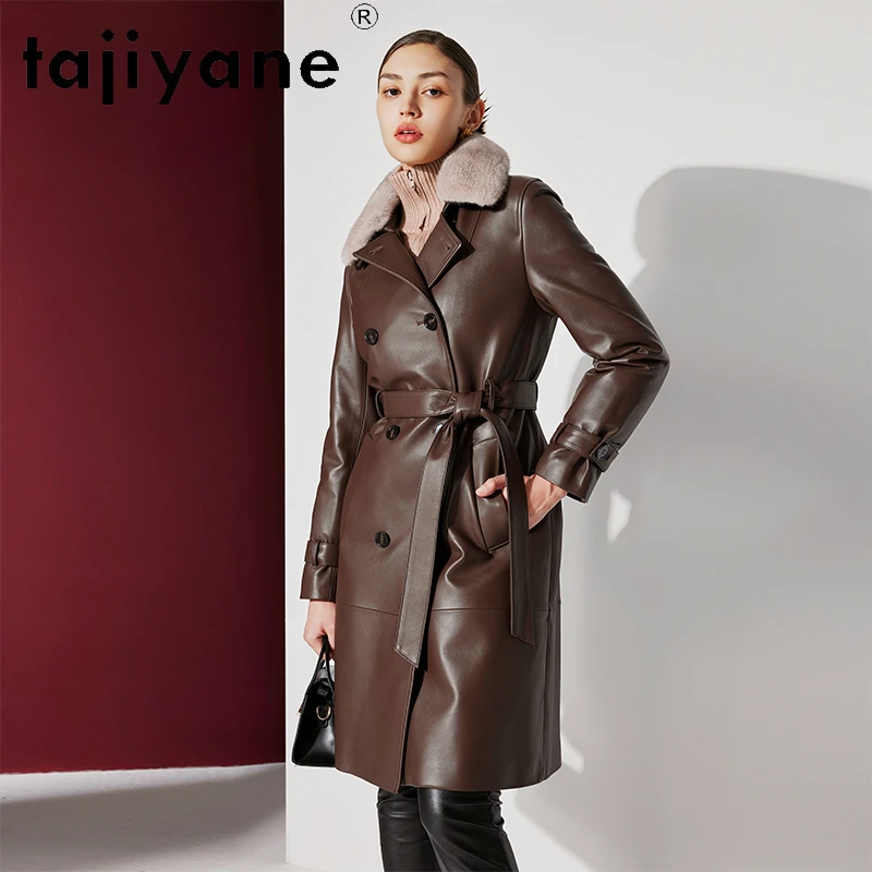 Tajeyane-Chaqueta de piel de oveja auténtica para mujer, abrigos de plumón de pato blanco con doble botonadura, cuello de piel de visón de lujo, Invierno