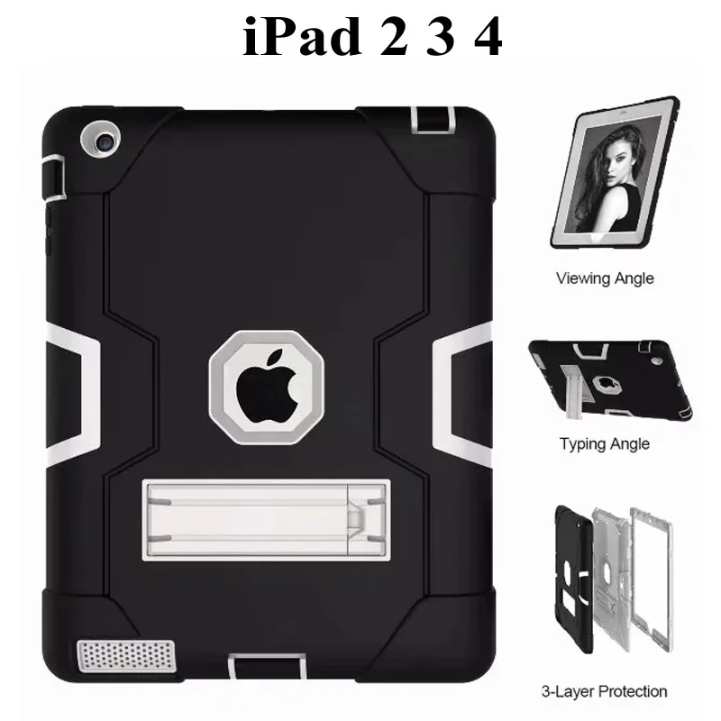 New Armor Case For iPad 2 3 4 Funda  Kids Safe Heavy Duty Silicone Hard Cover For Apple ipad 234 9.7 inch Tablet Case+film+pen