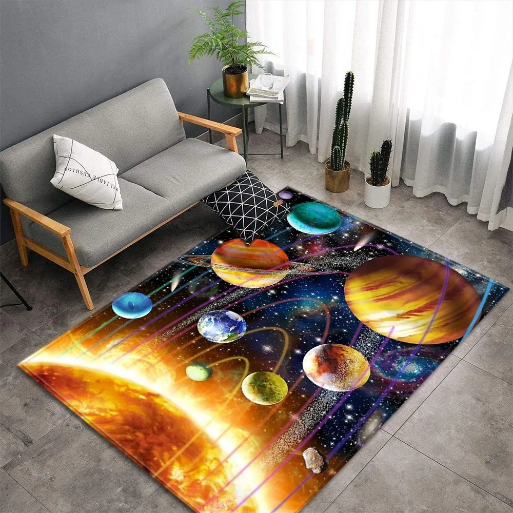 

Galaxy Outerspace Living Room Area Rug Universe Planets 3D Carpets Kids Play Room Mats Space Bedroom Rug Kitchen Bathroom Mat