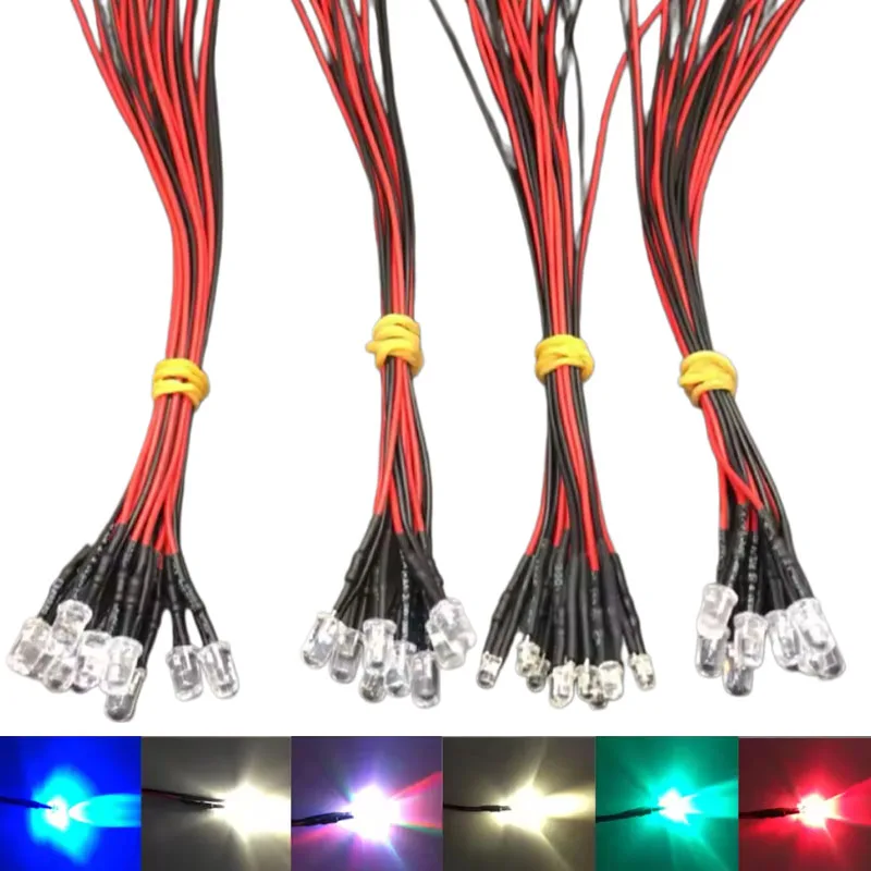 5mm LED rainbow fast/slow flashing white red green yellow 12V 20cm pre wired diode light emitting diode 10PCS