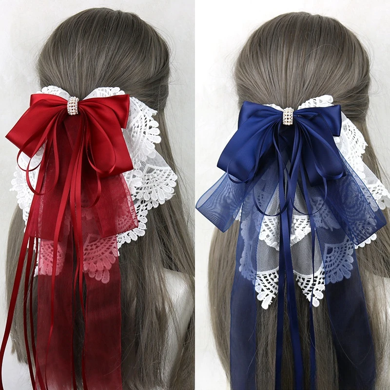 Lolita Ribbon Bow Headband With Hairpins Wide Hair Hoop Lace Ruffled Tassels Hair Bands Sweet Lady Hair Accessories Cosplay