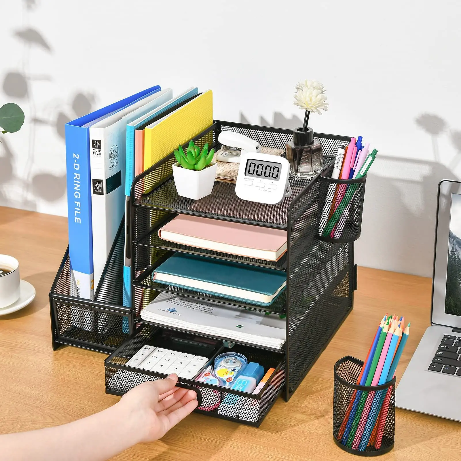 5-Tier Metal File Organizer, Desktop Document Storage Rack, Office Mesh Wire Tray, Vertical Stationery Holder