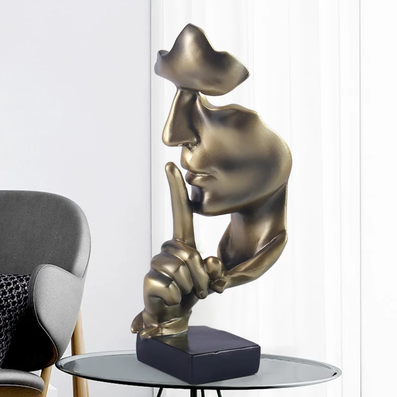 

European Silence is a Golden Figure Abstract Statue Resin Craftsmanship Ornament Living Room Office Desktop Decoration