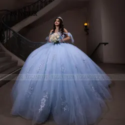 Blue Quinceanera Dresses 2024 Princess Vestido De 15 Años Sweet 15 16 Off Shoulder Backless Sweet 15 16 XV Birthday Prom Party