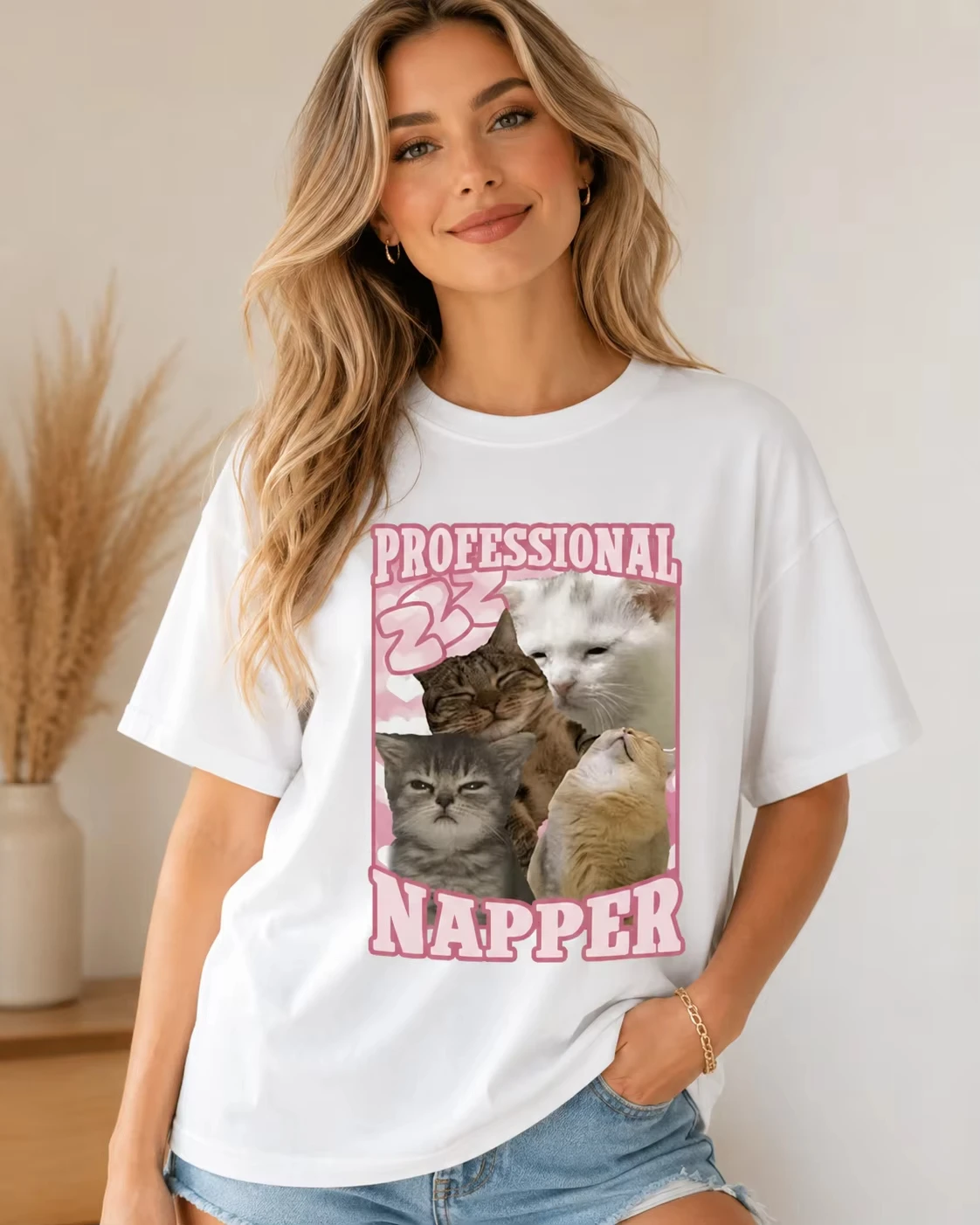 Professional Napper Fun Cat Enthusiast T-shirt Kawaii Fashion Short Sleeve Women's men  T-shirt Cotton Clothing T-shirt