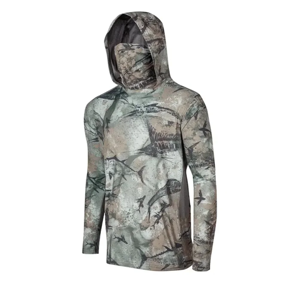 Camouflage Fishing Shirt Upf 50 Long Sleeve Hooded Face Mask Summer Camisa De Pesca Quick Dry Top Sun Protection Fishing Clothes