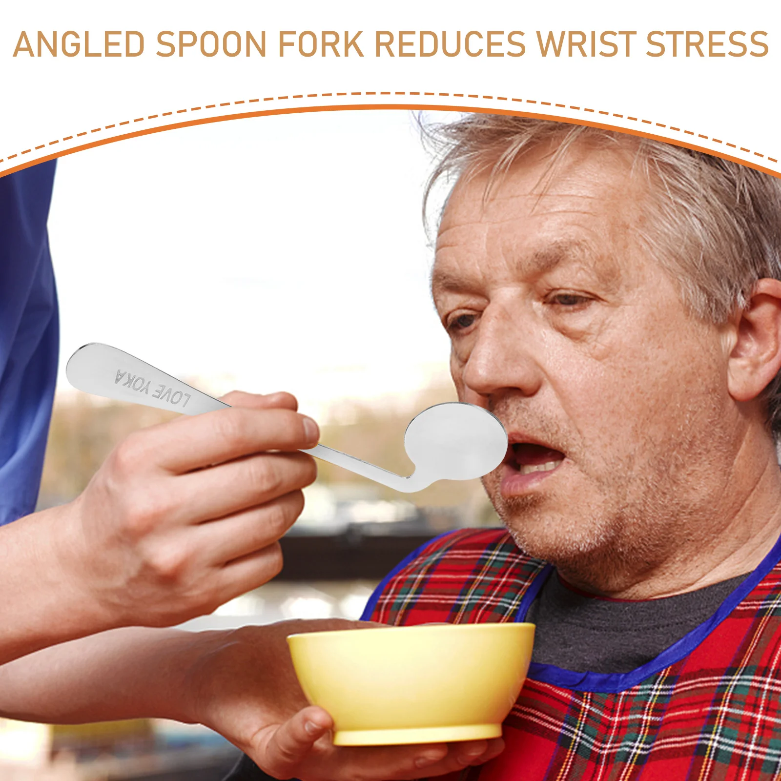 

1 set Feeding Angled Spoon Elderly Tableware Stainless Steel Lightweight Ergonomic Leak Proof Solid Food Wrist Support