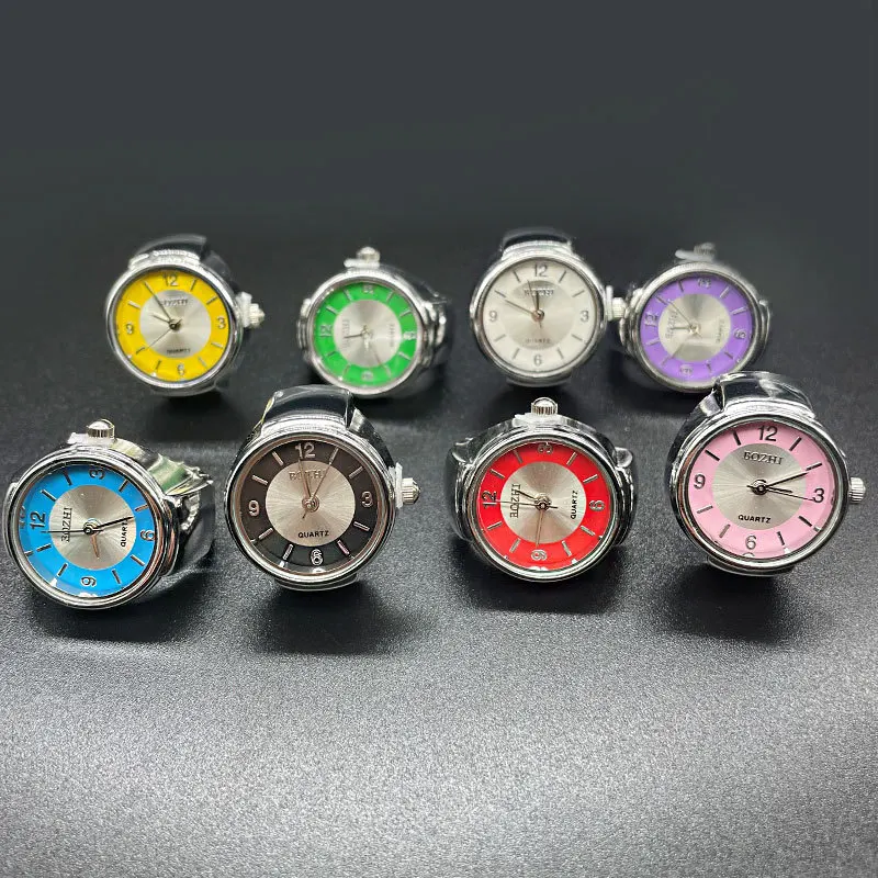 

Trendy Real Watch Rings for Men Women Child Student Stainless Steel Case Colorful Round Dial Quartz Movement Mini Clock Jewelry