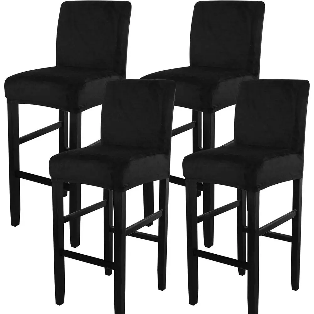 

Комплект из 4 чехлов для барных стульев из вельвета, эластичные моющиеся чехлы для сидений барных стульев, чехлы для стульев высотой сиденья до барной стойки или для кухонных стульев в столовую.