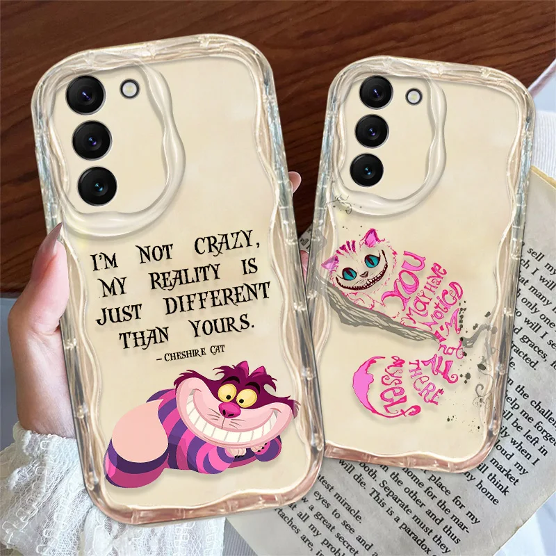 Disney Alice Cheshire Cat Phone Case For S21 S23 S24 Ultra Plus FE A55 A35 A25 A05S A54 A53 A52 A33 A32 Wave Oil Cover