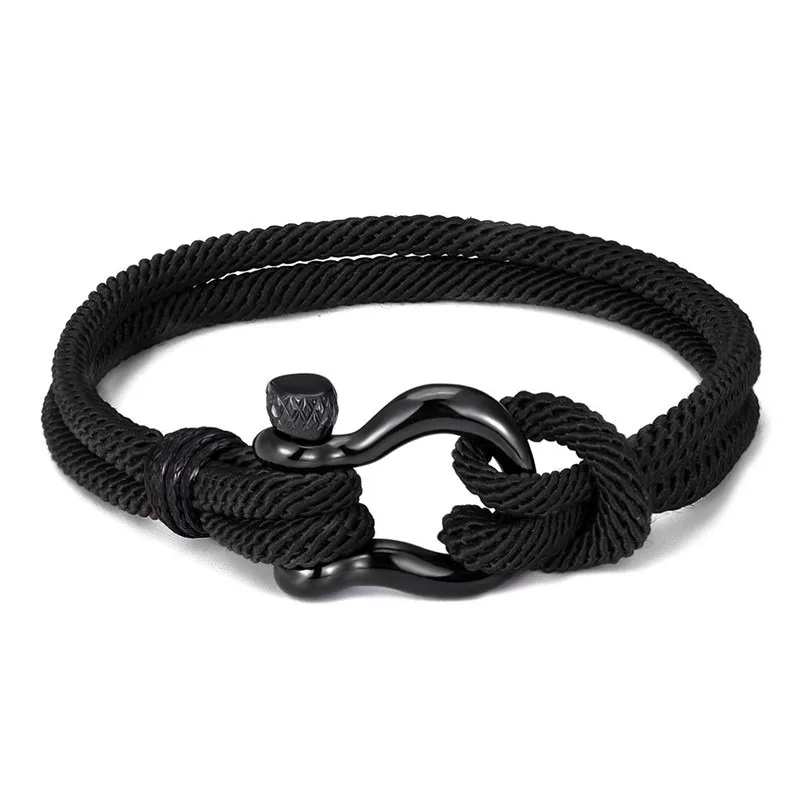 1pcs Men's Nautical Double Strand Shackle Clasp Survival Bracelet Women Outdoor Camping Rescue Emergency Sailing Rope Jewelry