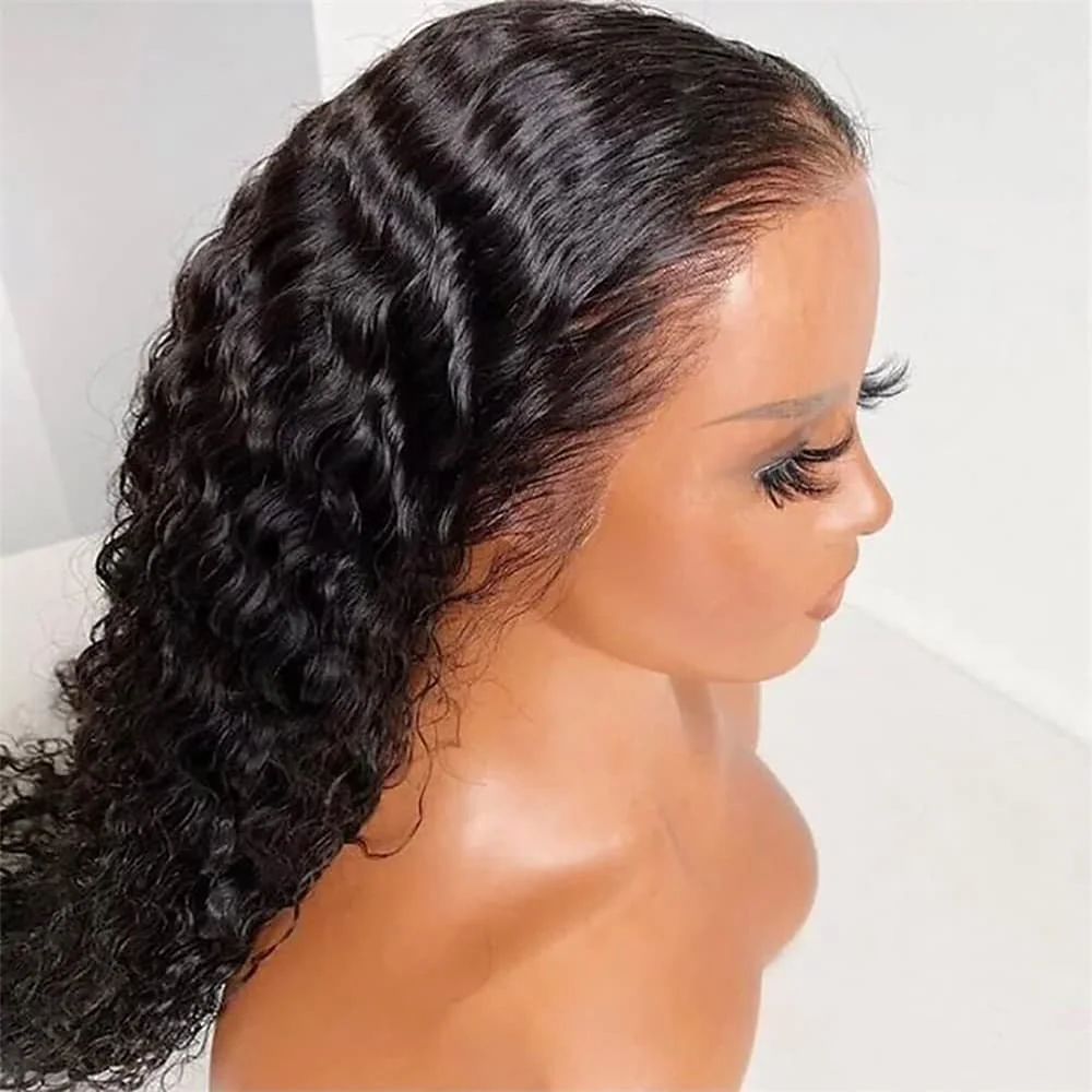 Peruca dianteira do laço peruca encaracolada longa peruca preta sintética resistente ao calor do cabelo da fibra glueless perucas dianteiras do laço