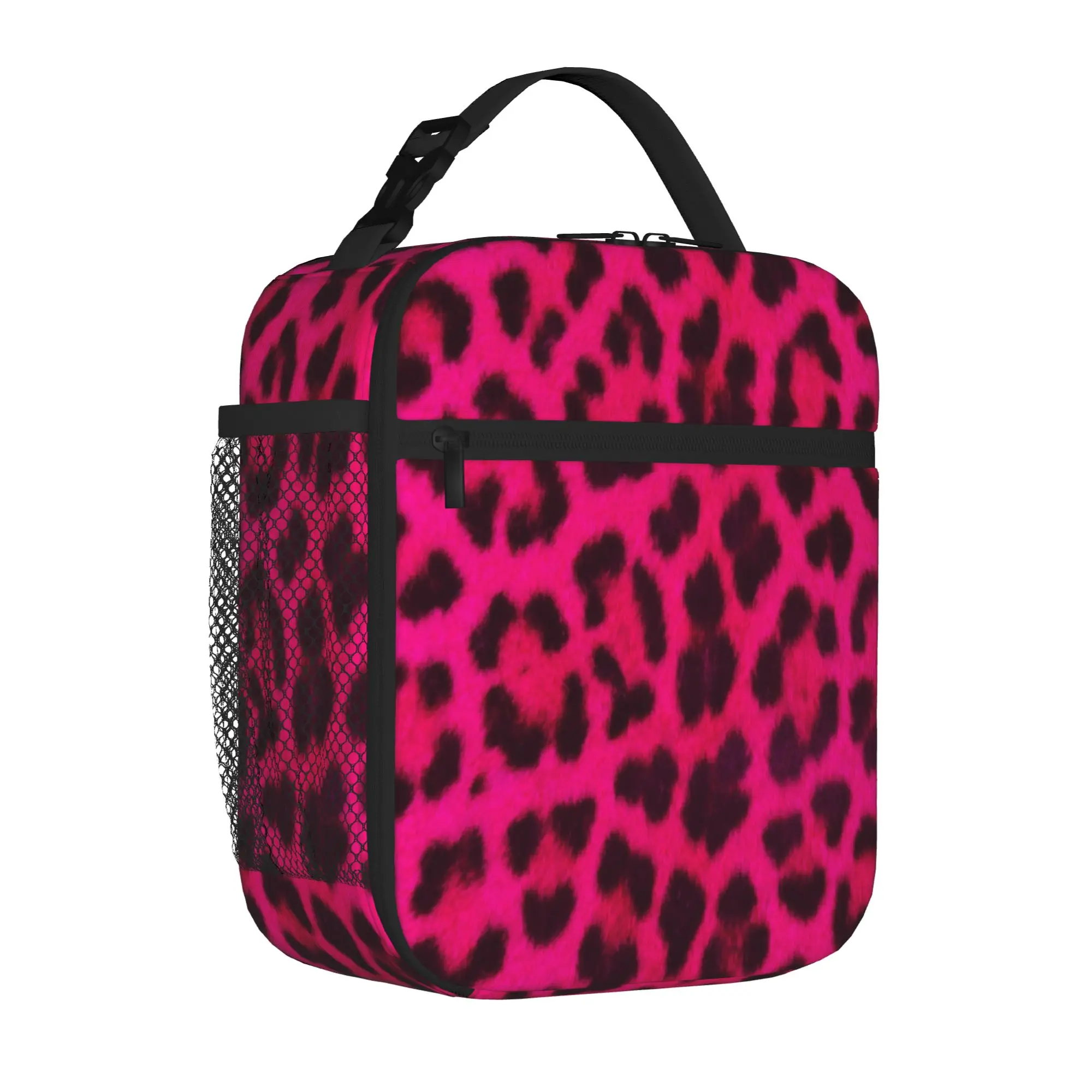 

Leopard Print Pink Tote Insulated Lunch Bag Cheetah Animal Spot Carry Food Bags Reusable Thermal Cooler School Office Spacious