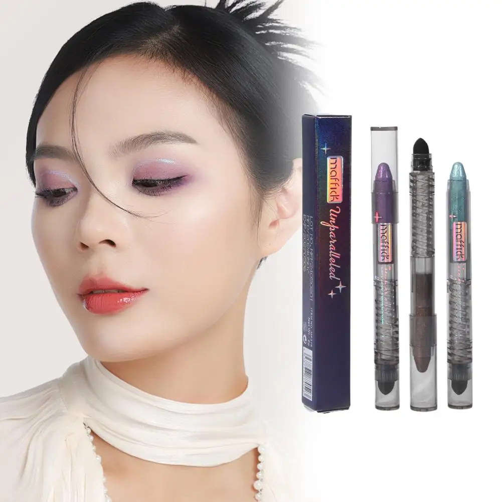 両端アイシャドウスティックブラシ真珠光沢持続防水アイシャドウペンシル輪郭ポータブルメイクアップ化粧品
