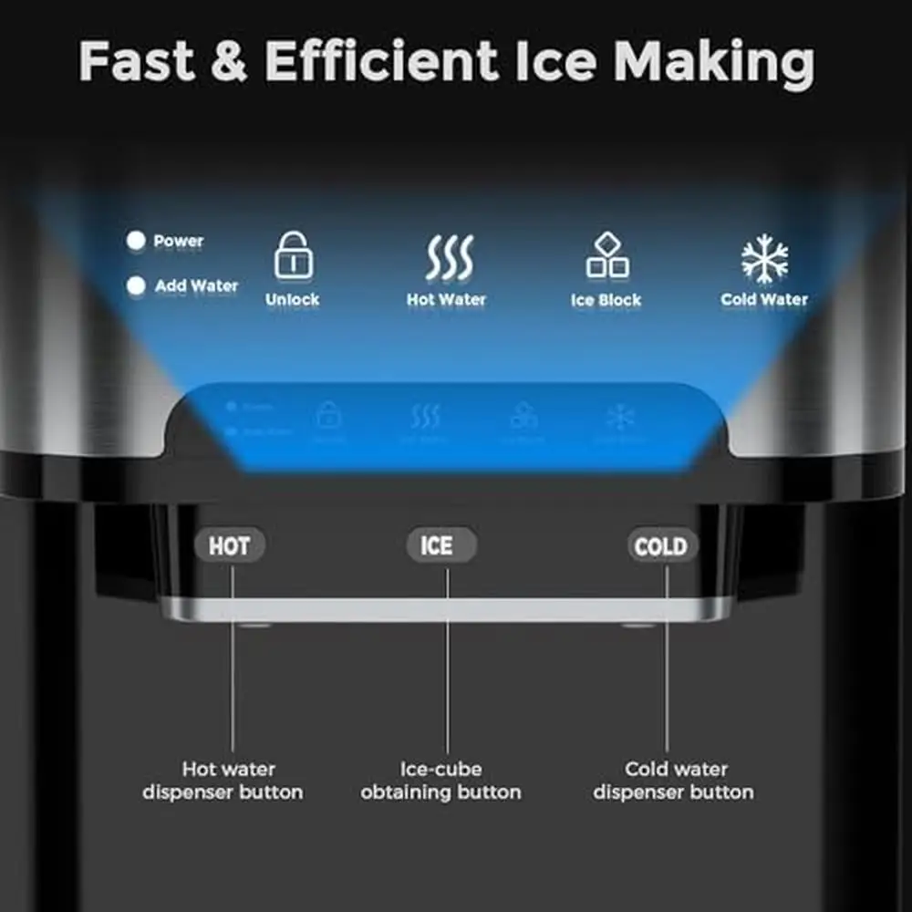 Machine à glaçons portable 3 en 1, distributeur d'eau, 12 glaçons en 7 minutes, pépites en acier inoxydable, boissons chaudes froides, bière froide, champagne