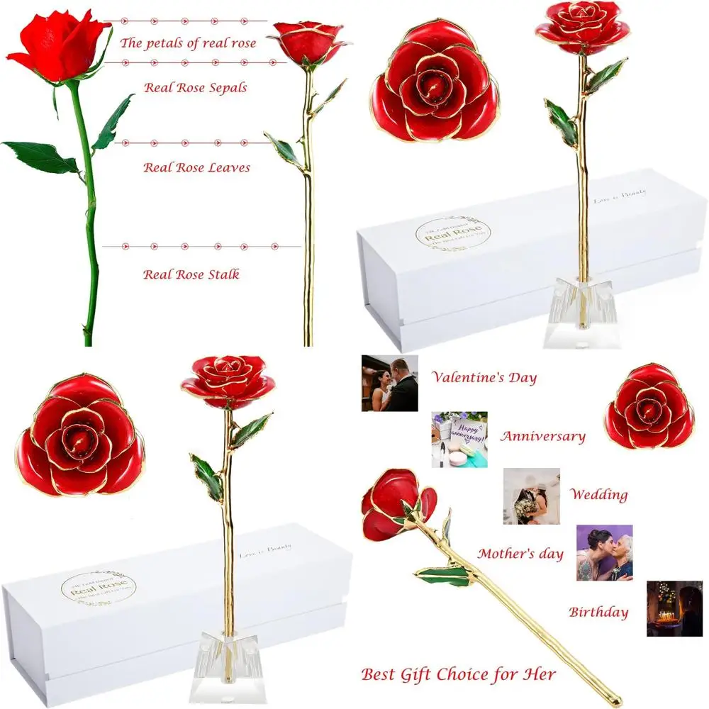 

Gilded Real Red Rose with Crystal Stand: Perfect Mother's Day Gift