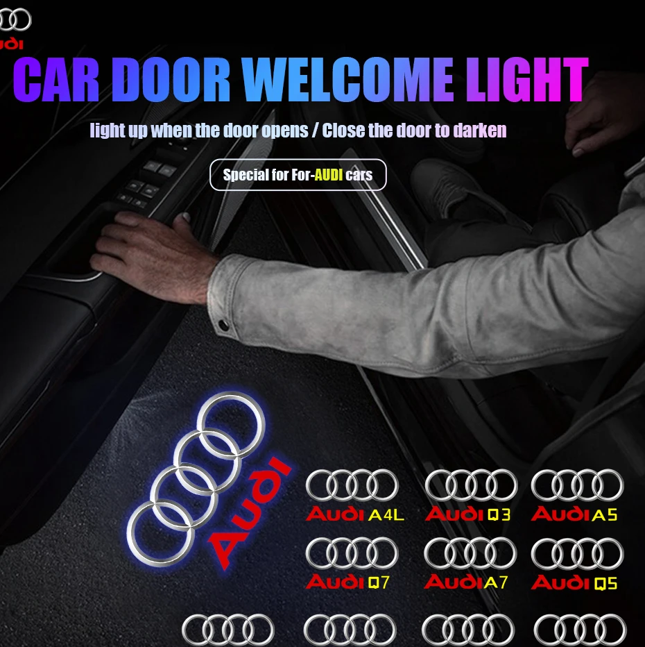 2PCS LED Car Door Welcome Lights 3D Laser Projector Lamps Auto Decoration Accessorie for AUDI SLINE RS S3 S4 S5 S6 QUATTRO A3 Q5