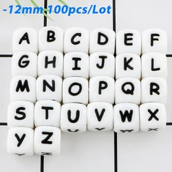 12mm 100Pcs Silicone Letters Beads English Alphabet Baby Teether For Personalized Name DIY Pacifier Chain For Jewelry Making