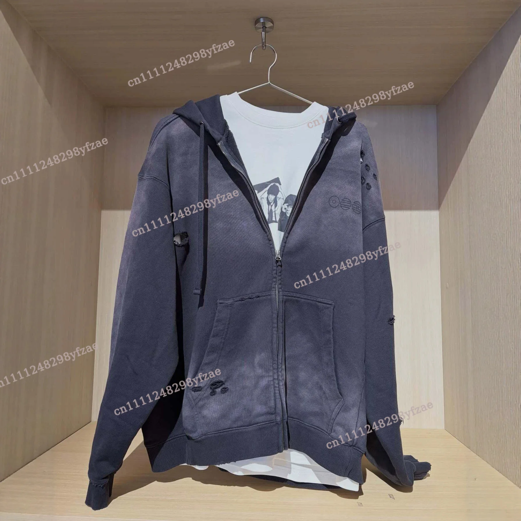 Retro washed grey hoodie ARIRANG printed zipper jacket casual sports streetwear