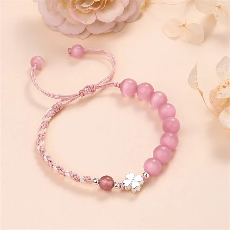 

Original design S999 clover pure silver hand woven rope women's bracelet elegant temperament jewelry gift wholesale