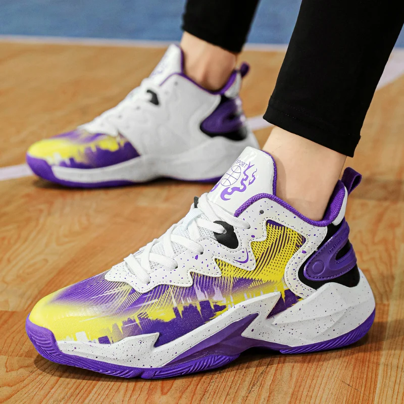 Swivel Buckle Children Sports Shoes High Top Kids Basketball Shoes Non-slip Boys Sneakers Casual Breathable Running Trainers