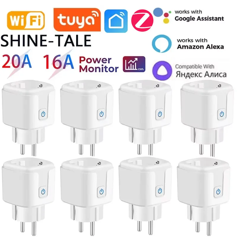 Tuya – prise intelligente WiFi/Zigbee, prise ue 16A/20A, avec fonction de surveillance de l'alimentation, minuterie, commande vocale, Alexa Google Home Alice
