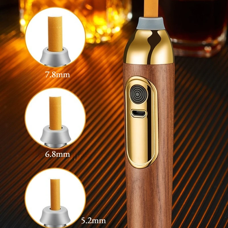 Walnut Wood 2-in-1 USB Rechargeable Electric Lighter & Ash Holder, No-Drop Cigarette Gadget for Car, Outdoor & Daily Use