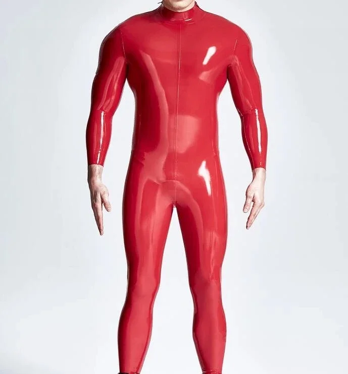 Handmade Double Shoulders Zipper Men\'s Full body Design Sexy Latex Catsuit Rubber Catsuit Clothing NO Crotch Zip