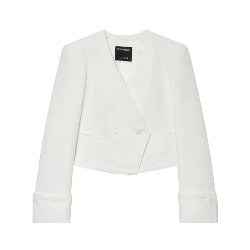 Women's Long Sleeve V-Neck Double-Breasted Suit Jacket Cross-Border Fashionable Business Casual Wear Resistant Ironing Required
