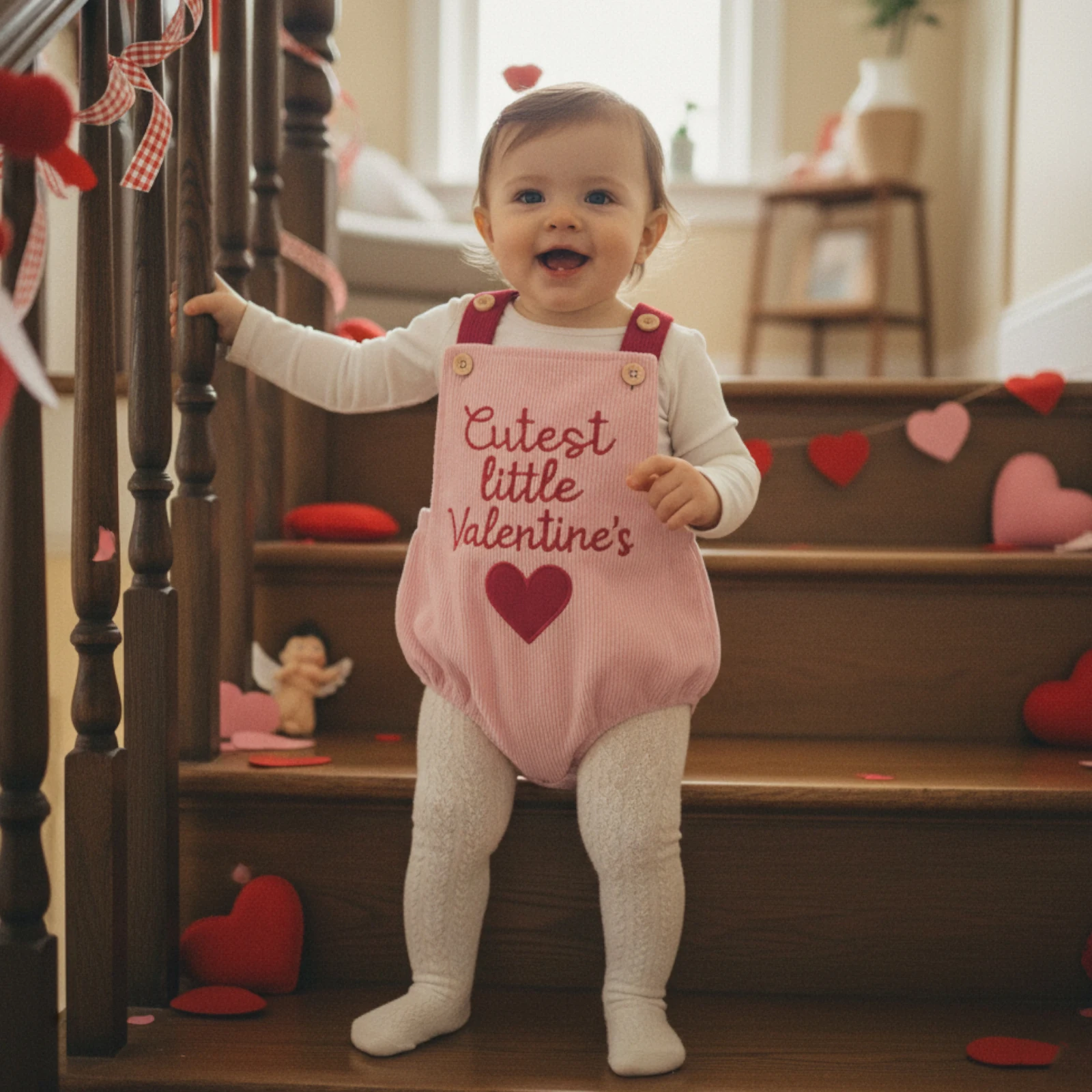 Baby Girls Valentines Day Romper Cute Letters Heart Embroidery Sleeveless Backless corduroy Bodysuits Jumpsuit