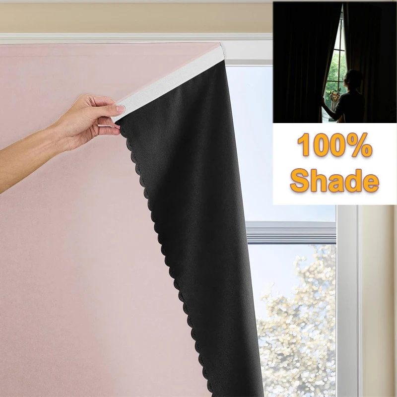 

Adhesive Blackout Curtain Self Sticking No Drill Required Sunshade Privacy Cloth for Door Balcony Living Room Easy Install